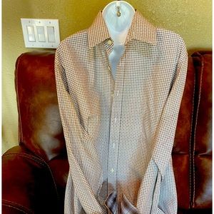 JAMES TATTERSAIL XLG long sleeve dress shirt like new. Beautiful brown color